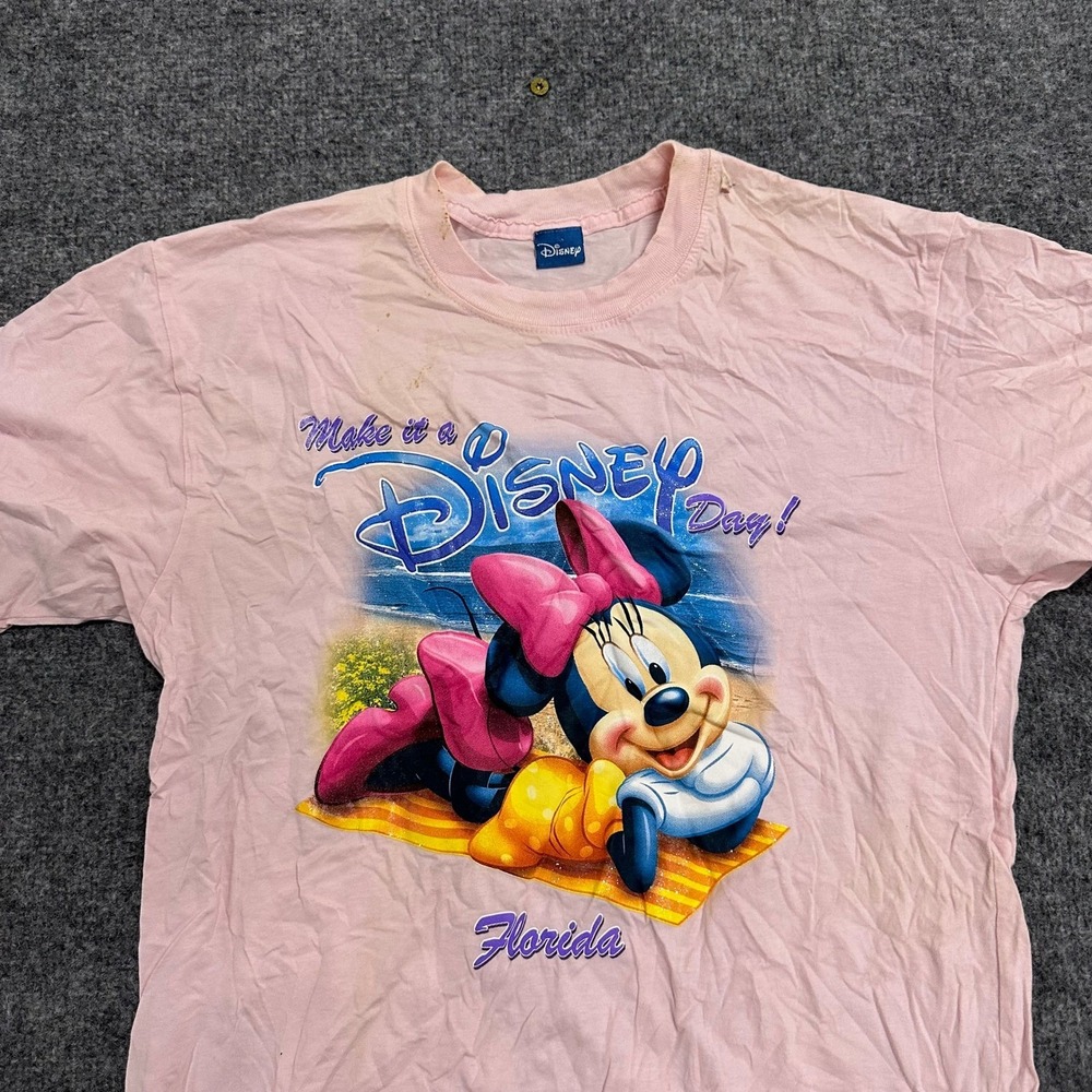 Disney T-Shirt Womens Size Medium Pink Minnie Mouse Florida Graphic Short Sleeve